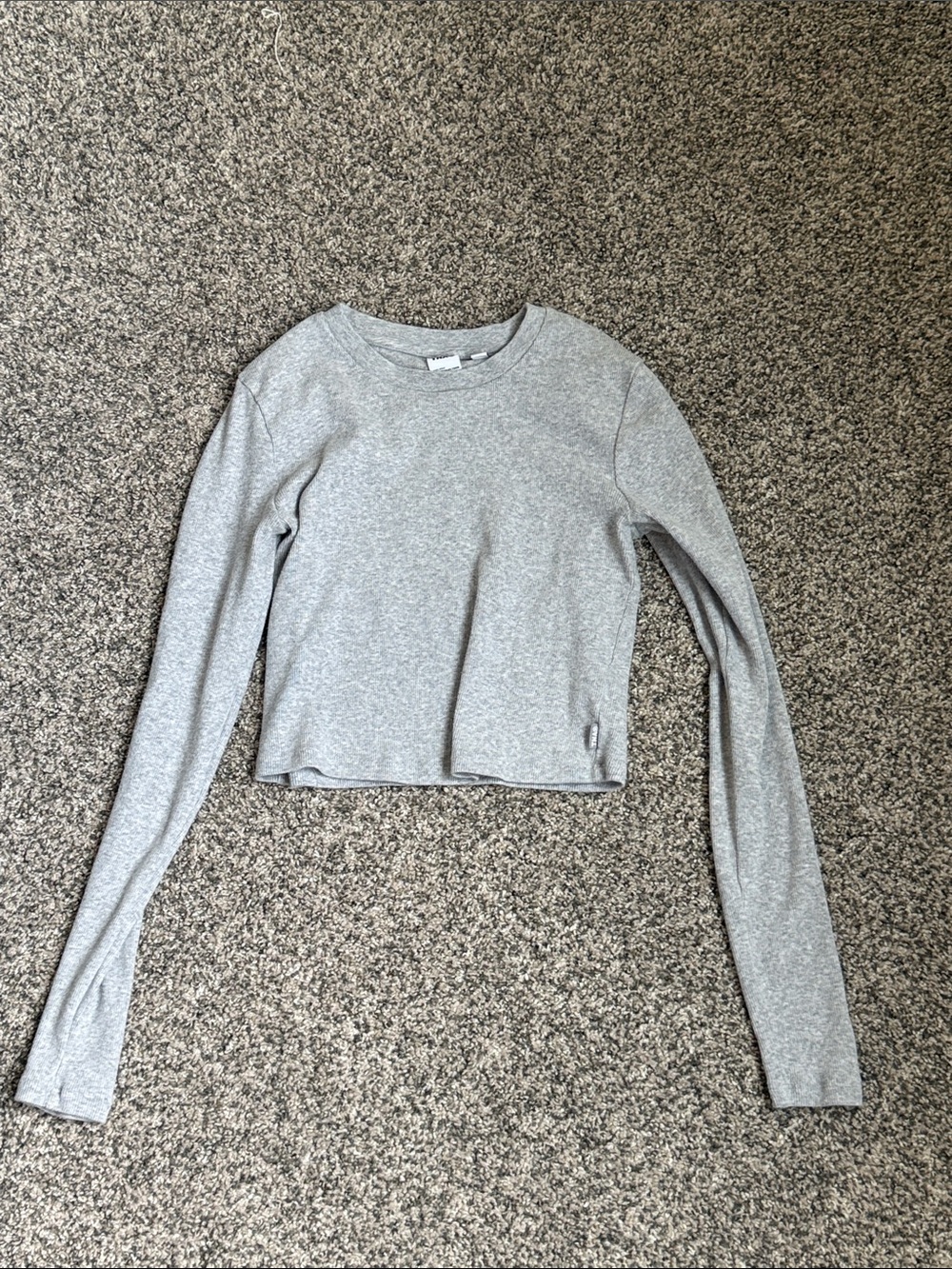 Aritzia Light Gray Long-Sleeve Cropped Top